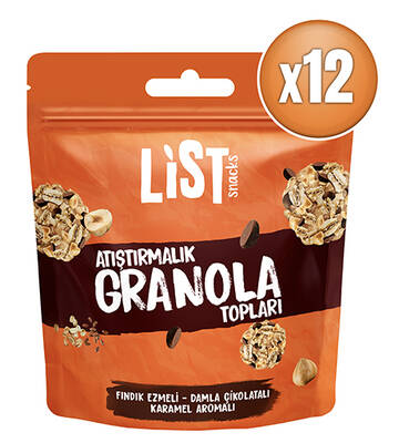List Snacks Fındık Ezmeli Karamel Aromalı Granola Topları 12 x 30 g