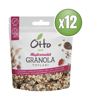 Otto Nuts Muzlu Çilekli Vişneli Turna Yemişli Granola Topları 12 x 25 g